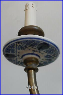 Vintage Delft Holland Porcelain Blue White Chandelier 6 Arms Ceiling Light