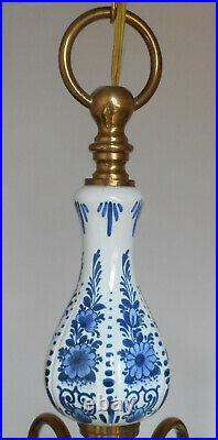 Vintage Delft Holland Porcelain Blue White Chandelier 6 Lights Ceiling Fixture