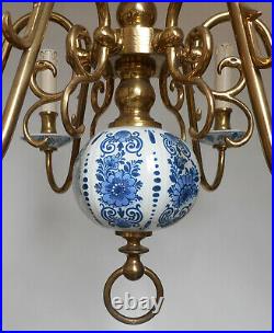 Vintage Delft Holland Porcelain Blue White Chandelier 6 Lights Ceiling Fixture