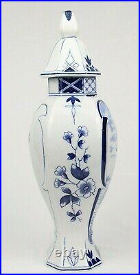 Vintage Delft Porcelain Lidded Ginger Jar Urn Blue & White Dutch 14.5