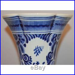 Vintage Hand Painted Blue & White Floral Porcelain Delft Vase Holland