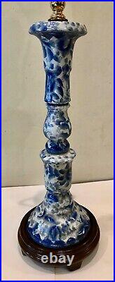 Vintage Pair Chinese Porcelain Blue and White Buffet Table Lamp with Shade 29