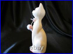 Vintage Pink & White Cat Kitty Blue Eyes Figurine Retro 50's 60's MCM Ceramic