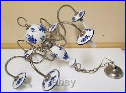 Vintage Spanish Montesinos Blue & White Porcelain 6 Arm Chandelier Spain