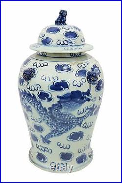 Vintage Style Blue and White Chinese Porcelain Temple Jar Dragon Motif 18