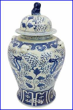 Vintage Style Blue and White Chinese Porcelain Temple Jar Phoenix Motif 18