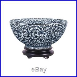 Vintage Style Blue and White Chinoiserie Porcelain Bowl 12 Diameter