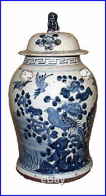 Vintage Style Blue and White Floral Bird Motif Porcelain Temple Jar 19