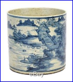 Vintage Style Blue and White Porcelain Landscape Motif Flower Pot 8