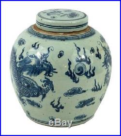 Vintage Style Blue and White Porcelain Lidded Ginger Jar Dragon Motif 10