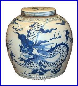 Vintage Style Blue and White Porcelain Lidded Ginger Jar Dragon Motif 9