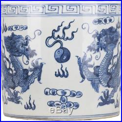 Vintage Style Chinese Porcelain Blue & White Small Pot Planter, 8.5''D X 9''H