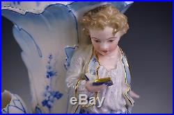 Vion & Baury Figural Porcelain Blue White Spill Vases Little Girl and Boy