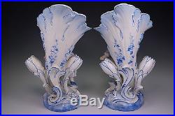 Vion & Baury Figural Porcelain Blue White Spill Vases Little Girl and Boy