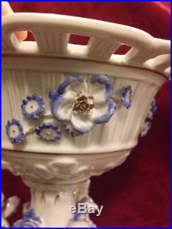 Von Schierholz Porcelain Compote Centerpiece Putti Cherub Blue & White