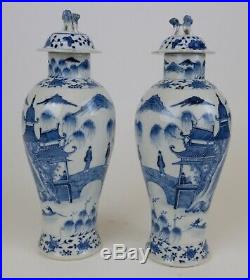 Wonderfull Mirrored Pair Blue & White Chinese Porcelain Vases, Landscape 32.5cm