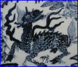 Xuande Signed Antique Chinese Blue & White Porcelain Dish withkylin